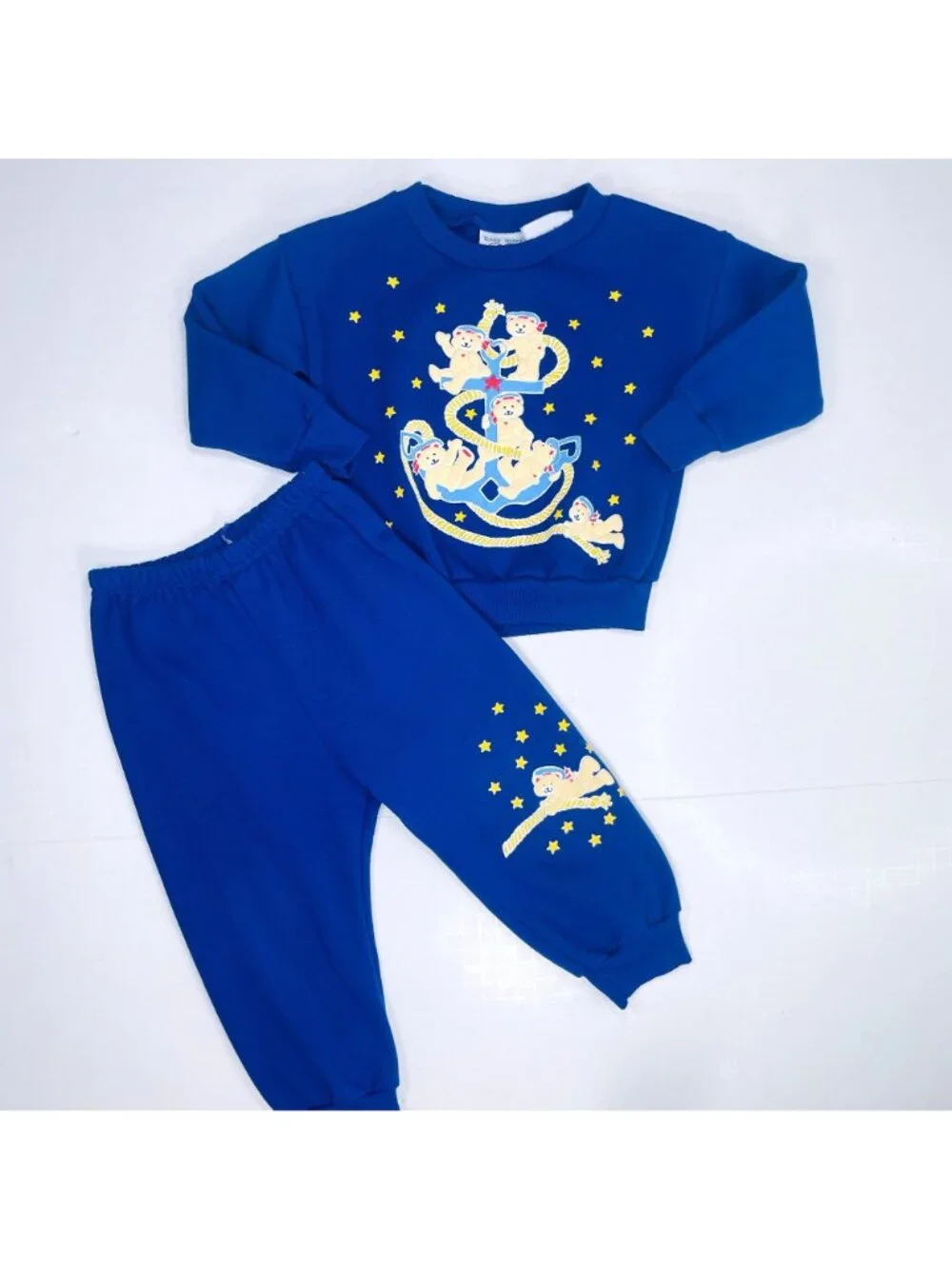 Vintage Nautical Sailor Teddy Bear Sweatshirt Pants Tracksuit Set Outfit 24m 2T